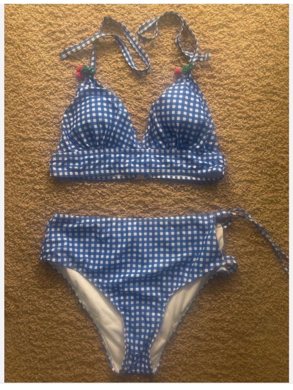 Pinup Cherry and Blue/ White Gingham pattern Swimsuit XL (Shein size 1XL) - Picture 3 of 5